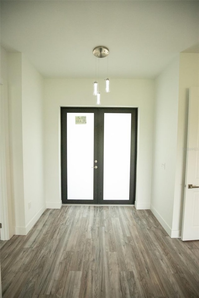 entryway with hardwood / wood-style floors and french doors