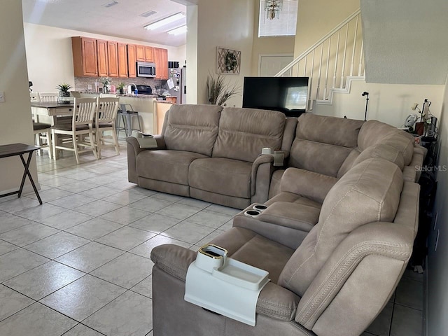 view of tiled living room