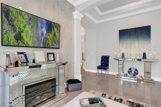 living room featuring ornamental molding