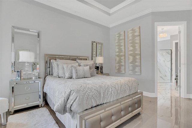 bedroom featuring crown molding