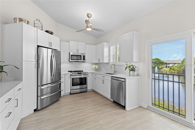 kitchen featuring white cabinets, a healthy amount of sunlight, and stainless steel appliances