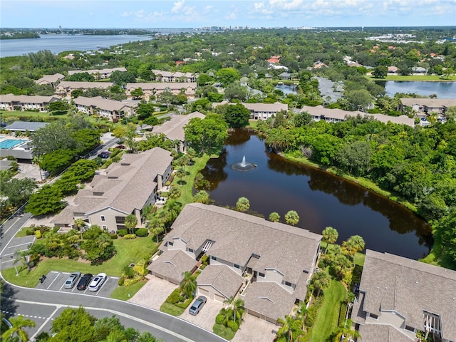 aerial view with a water view