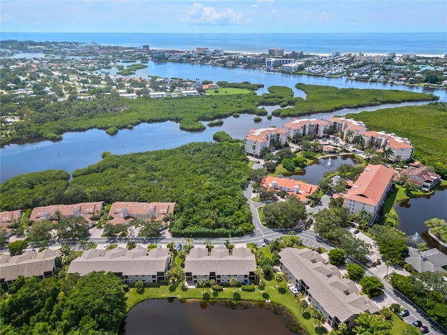 bird's eye view featuring a water view