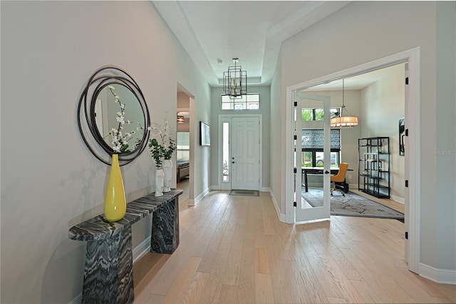 foyer with light hardwood / wood-style floors and a wealth of natural light