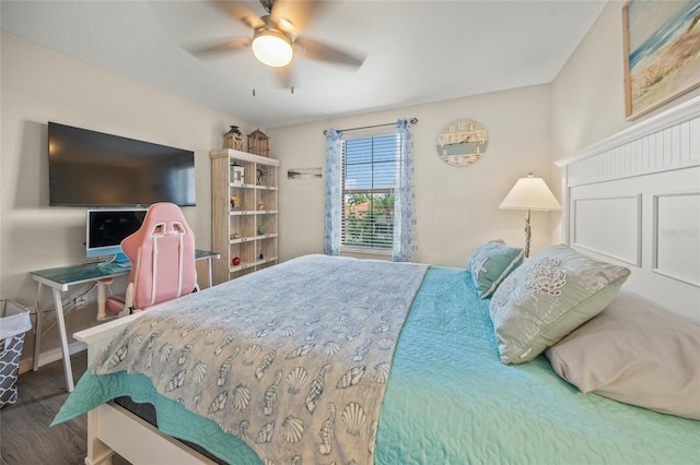 bedroom featuring ceiling fan and hardwood / wood-style floors