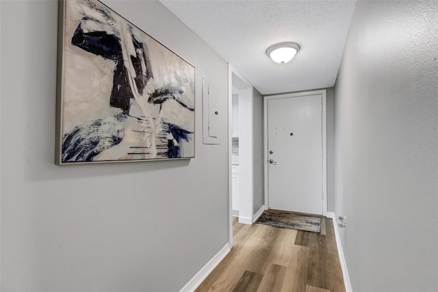 entryway featuring light hardwood / wood-style floors and a textured ceiling