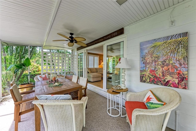 136 Crescent Dr, Anna Maria, FL 34216 - sunroom featuring a ceiling fan and outdoor dining area