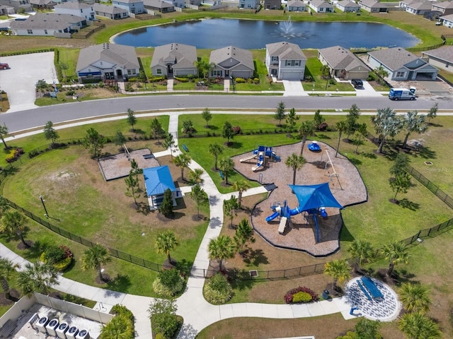 aerial view featuring a water view