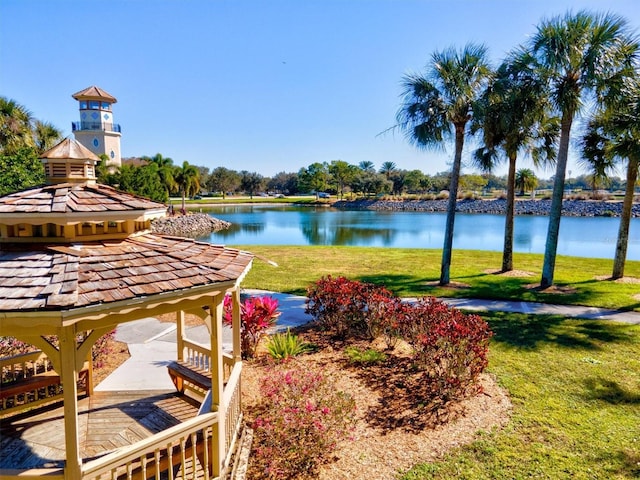 view of water feature featuring a gazebo