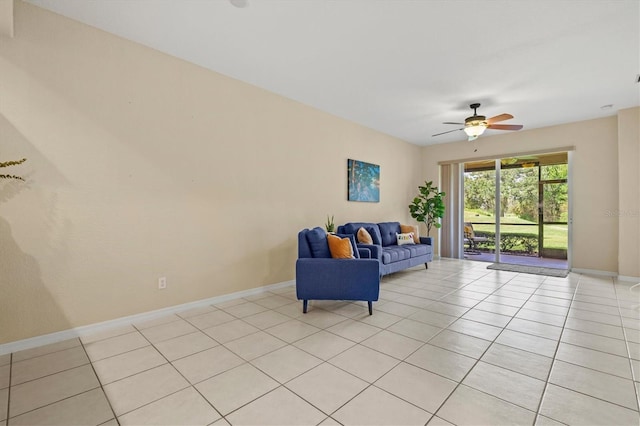 interior space featuring ceiling fan