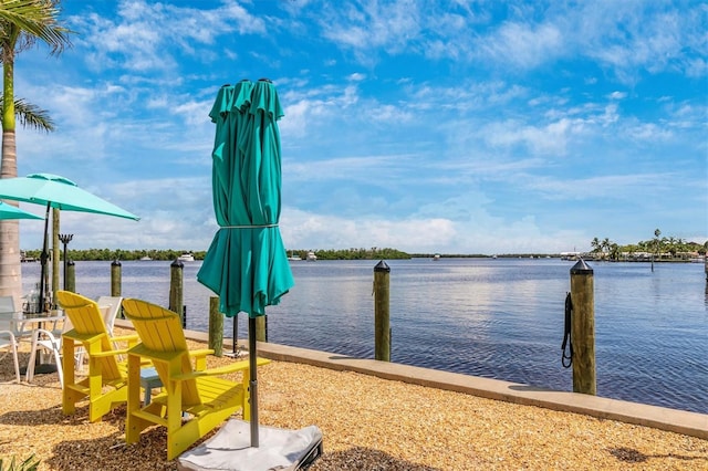 dock area featuring a water view