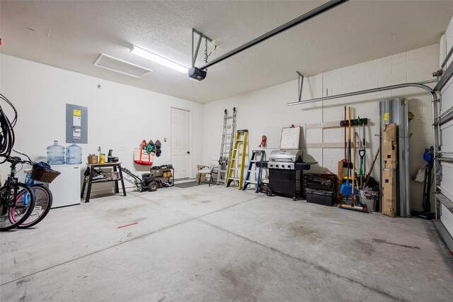 8798 Tuscany Isles Dr, Punta Gorda, FL 33950 - garage featuring electric panel, a garage door opener, and concrete block wall