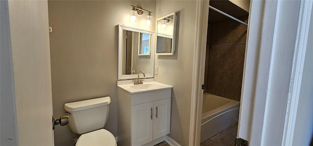 full bathroom featuring vanity, toilet, and  shower combination