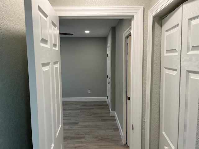 hallway with dark wood-type flooring