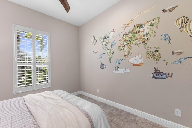 bedroom featuring carpet floors and ceiling fan