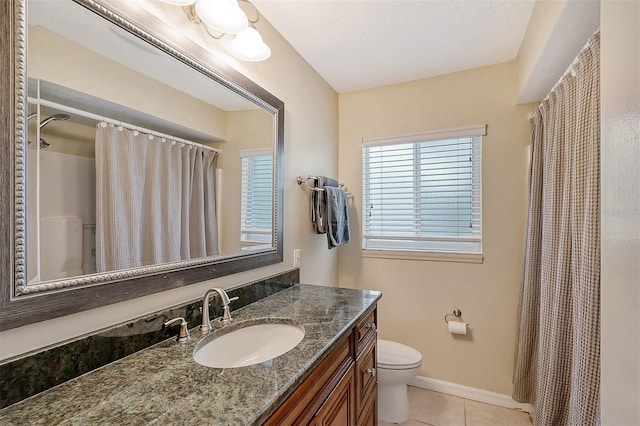 bathroom with tile patterned floors, vanity, and toilet