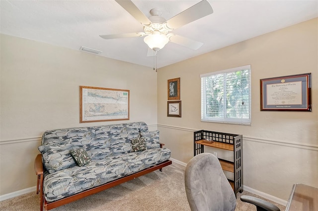 1833 Sandalwood Dr, Sarasota, FL 34231 - home office with carpet, baseboards, and a ceiling fan