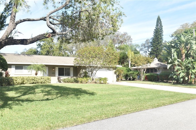 1833 Sandalwood Dr, Sarasota, FL 34231 - ranch-style house featuring concrete driveway, a front yard, an attached garage, and stucco siding