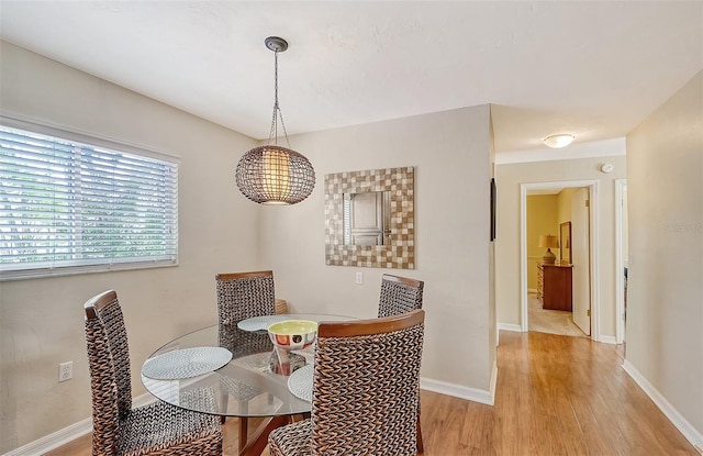 dining space with light hardwood / wood-style floors