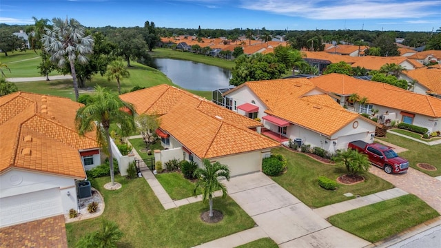 bird's eye view featuring a water view