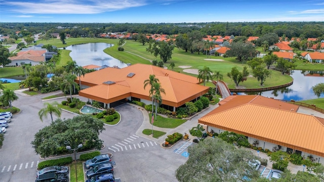 aerial view with a water view