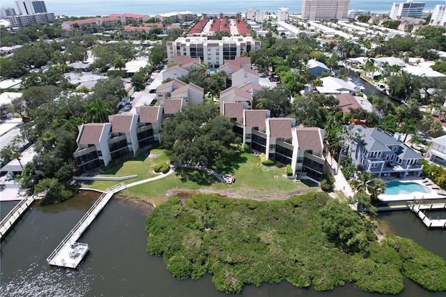 bird's eye view featuring a water view