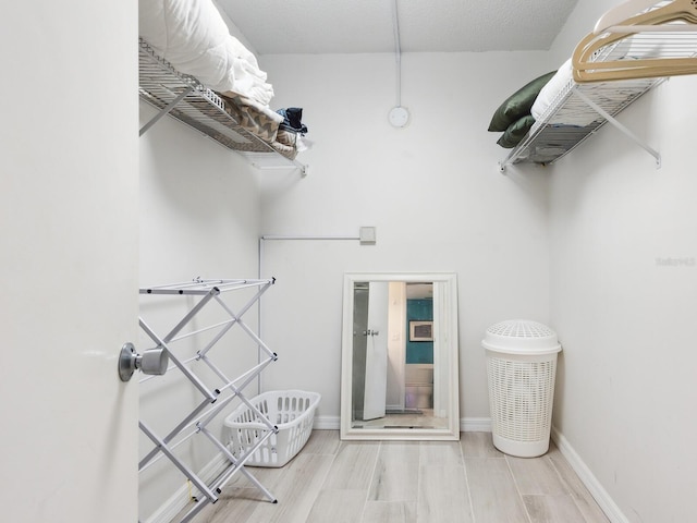 walk in closet with wood-type flooring