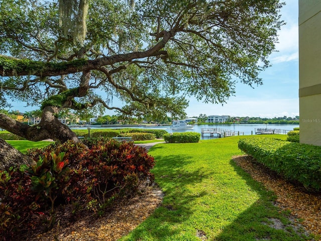 view of yard with a water view