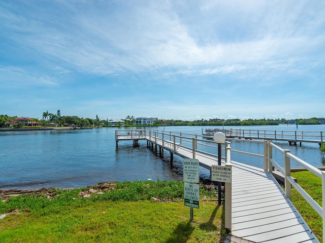 dock area featuring a water view