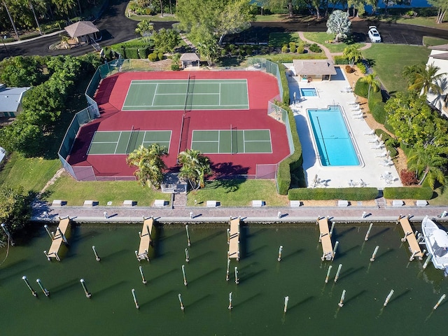 bird's eye view featuring a water view