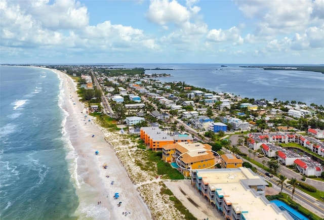 aerial view with a view of the beach and a water view