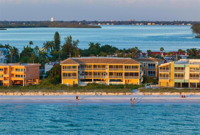 property view of water featuring a beach view