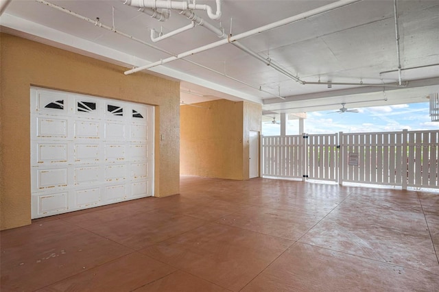 garage with ceiling fan