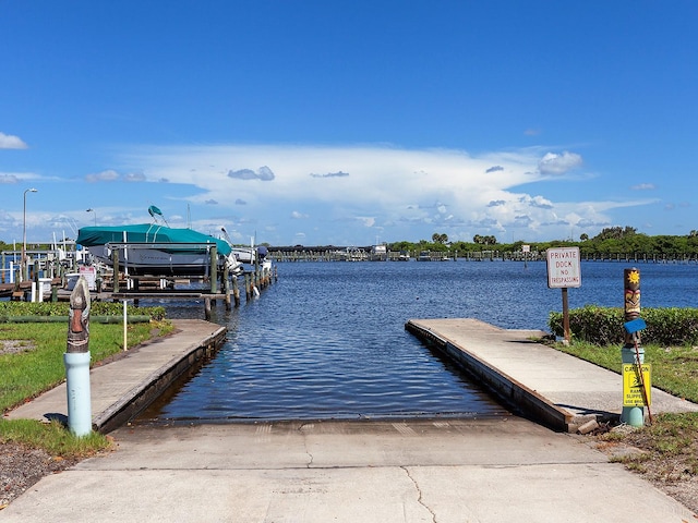 view of dock featuring a water view