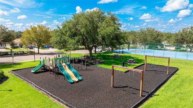 view of play area with a lawn