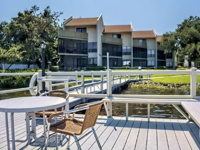 exterior space with a water view