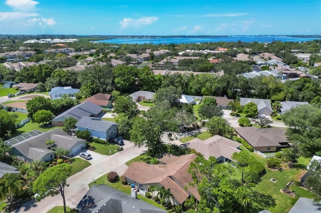 aerial view with a water view