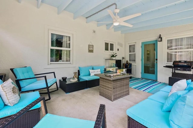 view of patio featuring an outdoor living space and ceiling fan