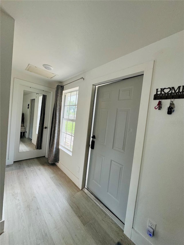 foyer featuring wood finished floors