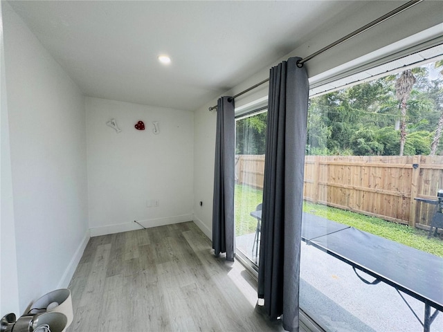 entryway with a wealth of natural light and light hardwood / wood-style floors