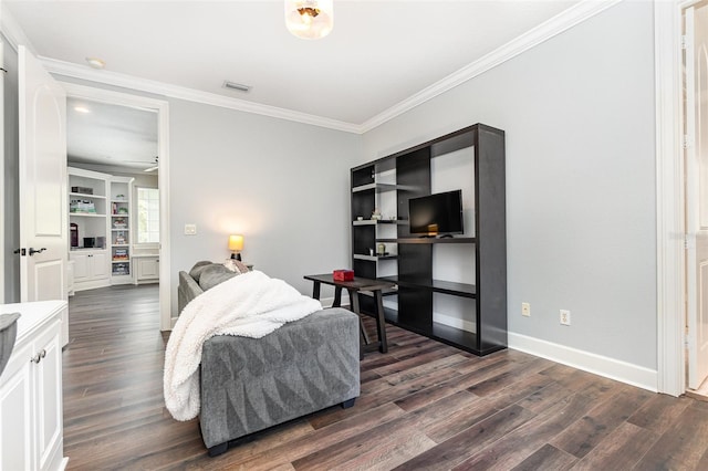 bedroom featuring dark hardwood / wood-style floors and crown molding