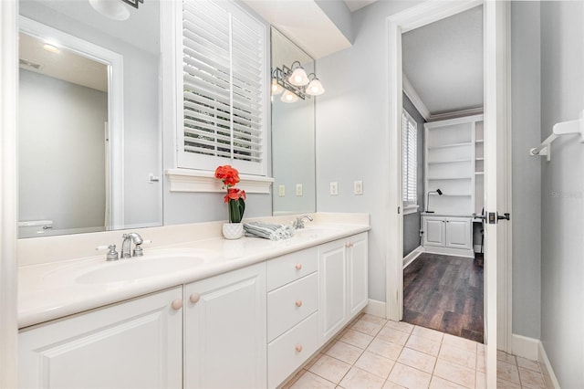 bathroom featuring wood-type flooring and vanity