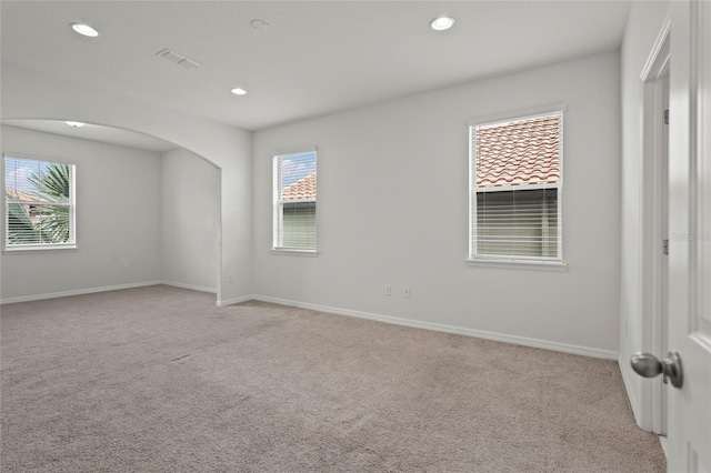 spare room with light carpet and plenty of natural light