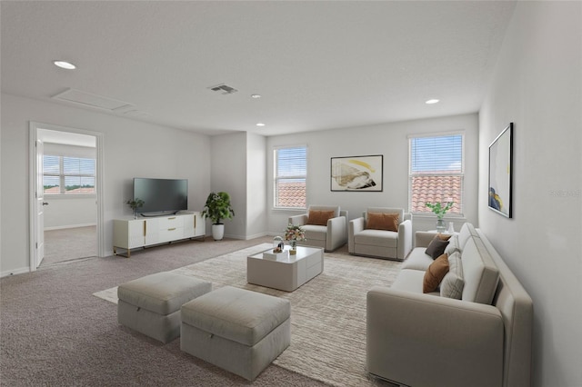 carpeted living room with a wealth of natural light