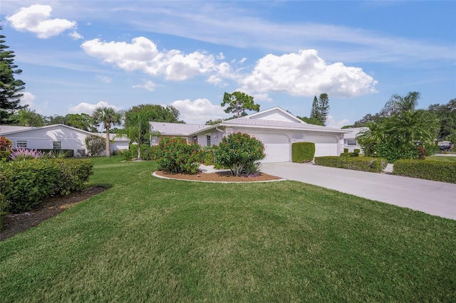 ranch-style house with a front lawn and a garage