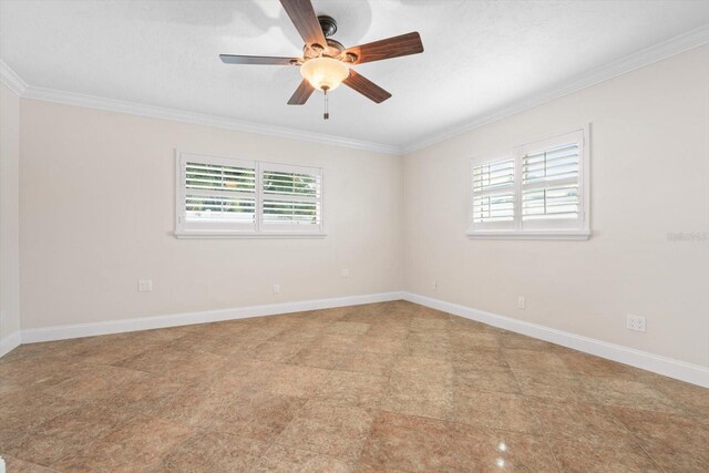 unfurnished room with crown molding and ceiling fan