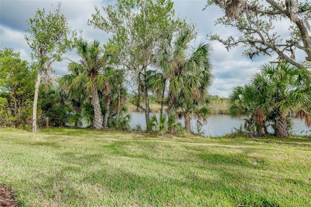 view of yard with a water view