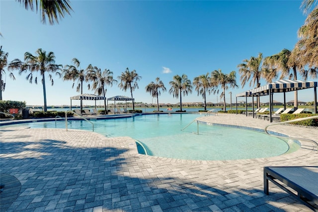 view of swimming pool featuring a patio