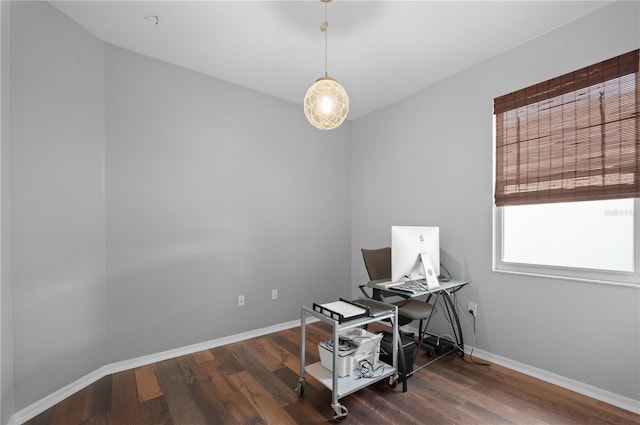 office area with dark hardwood / wood-style floors