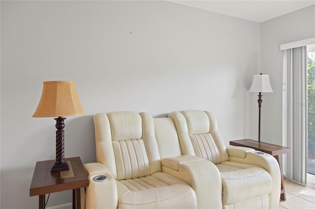 living area featuring light tile patterned flooring